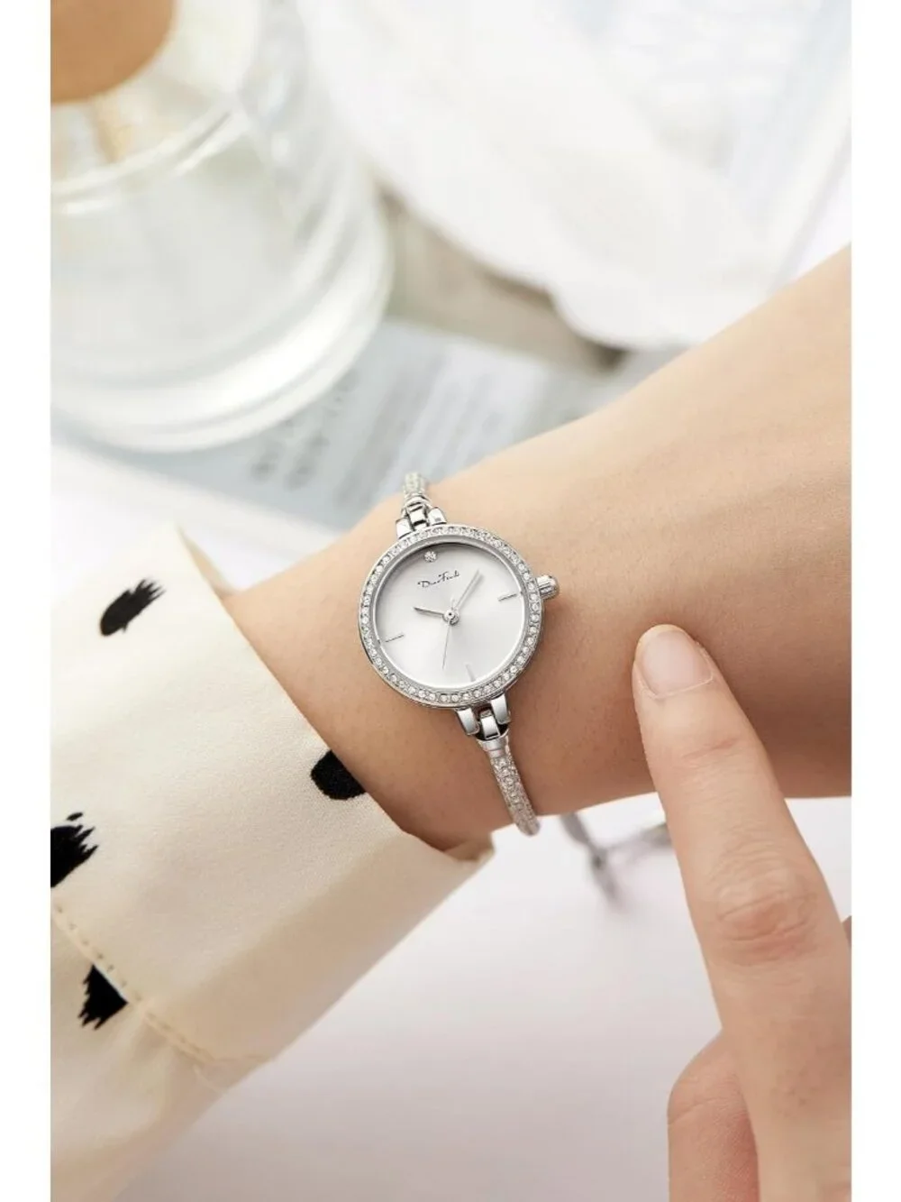 Women's Silver White Diamond Dress Analog Waterproof Round Mini Bracelet Watch
